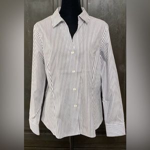 Jones New York Button down blue / white striped blouse- size Large